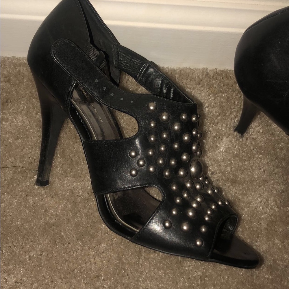 INC Black Studded Leather Heel Pumps